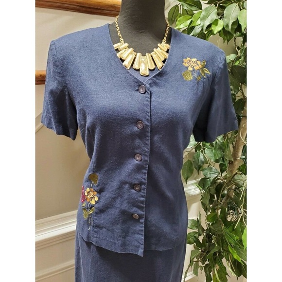 M.H.M Women Solid Blue Linen & Rayon Top Shirt & Maxi Dress 2 Piece Suit Size 10 - Picture 5 of 12